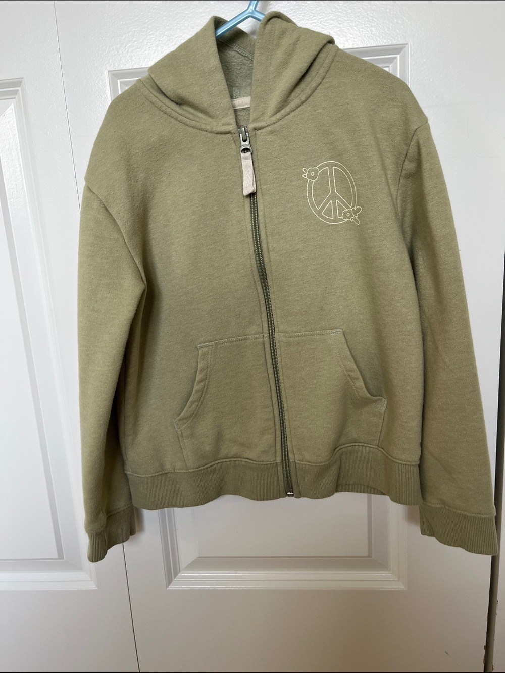 Cat & Jack Olive Green Kids Zip-Up Hoodie with Peace Graphic